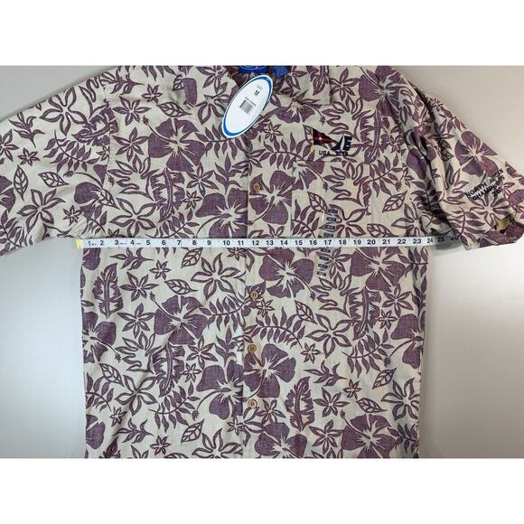 VTG 2003 OP Hawaiian Aloha Shirt XL Red USA Sailing Regatta Tropical Floral Y2K - Picture 9 of 13